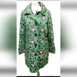 Boden Fleece Lined Trench Raincoat Green Floral 16